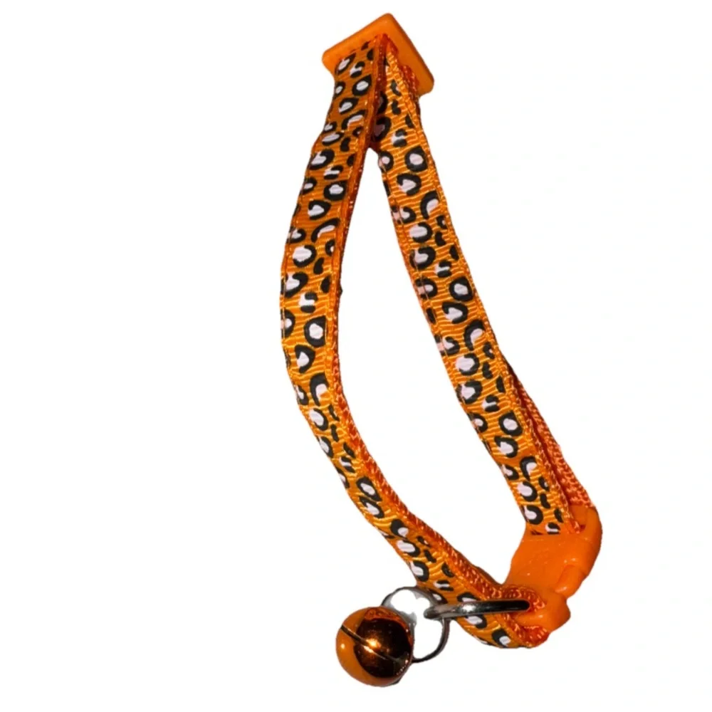 Pet Collar w/Bell Orange Leopard Print SM-MD Pets Adjustable NEW